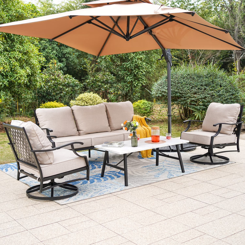 Beige 5-Seat Outdoor Patio Conversation Sofa Set Q58280