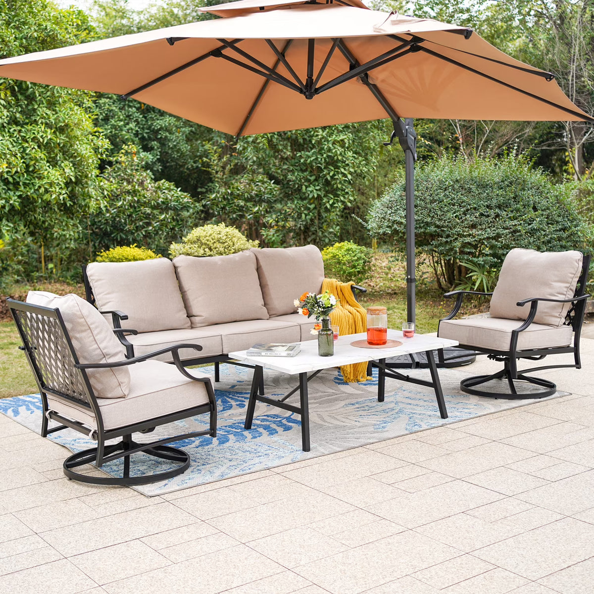 Beige 5-Seat Outdoor Patio Conversation Sofa Set Q58280