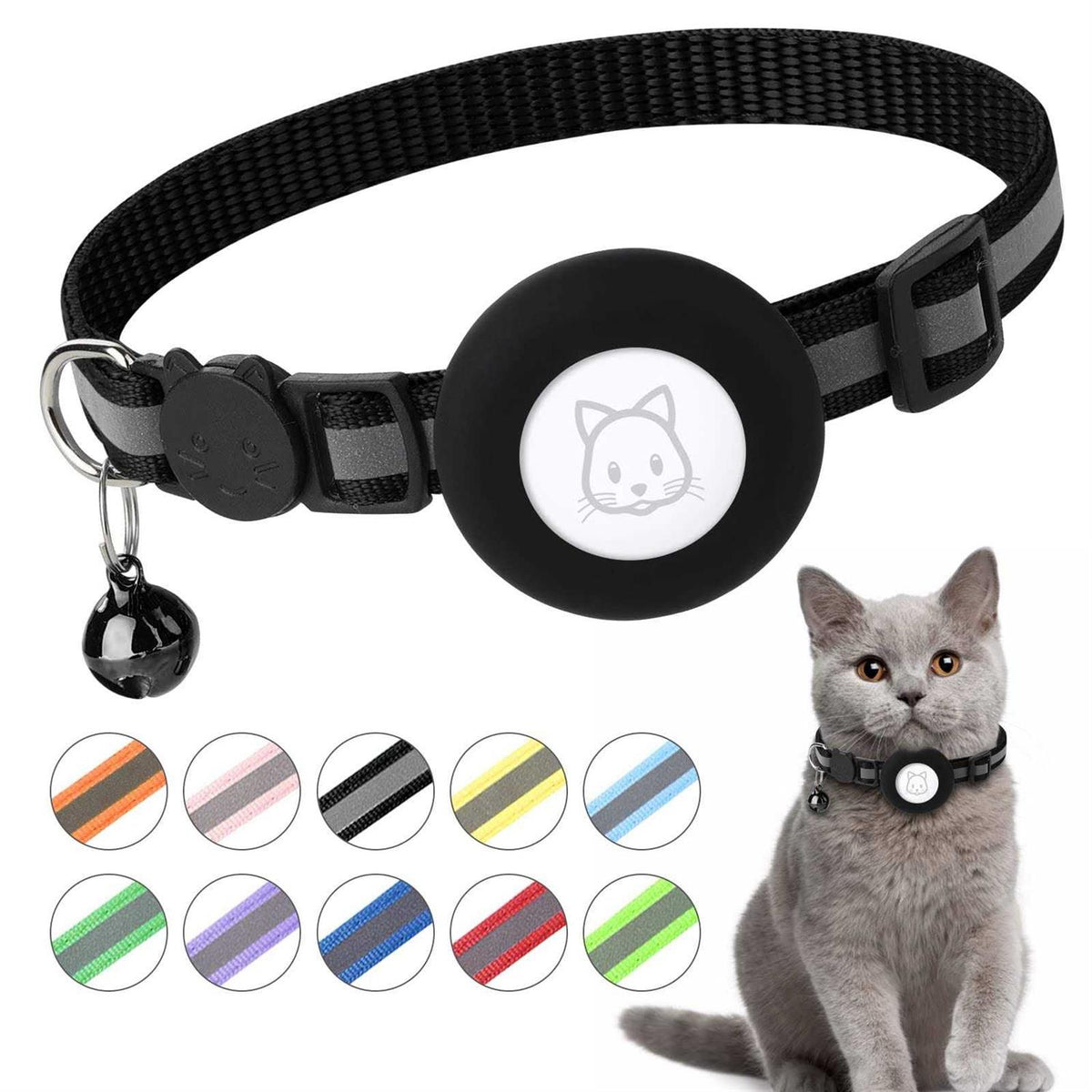Airtag Cat Collar with Bell and Safety Buckle Q96791