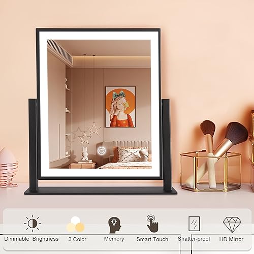 Makeup Mirror with Lights Lighted Up Vanity Mirror with Touch Control 3 Color Lighting Modes Dimmable 360°Rotation 13Inch P53012