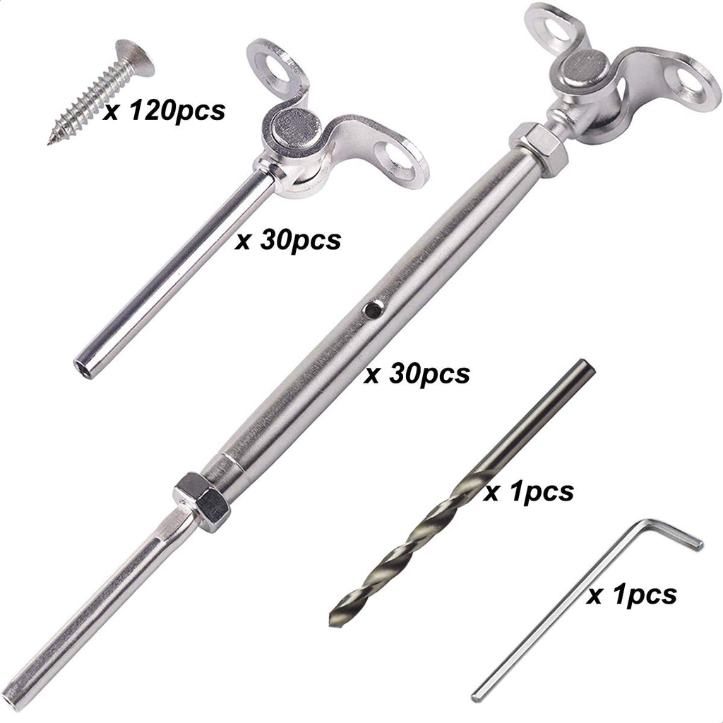 30 Pairs Stainless Steel Cable Railing Kit J598238