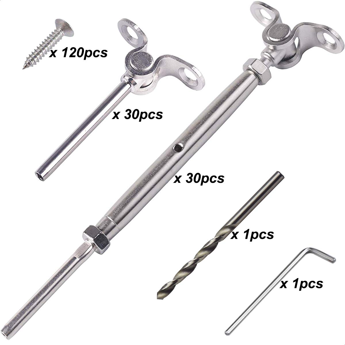 30 Pairs Stainless Steel Cable Railing Kit J598238