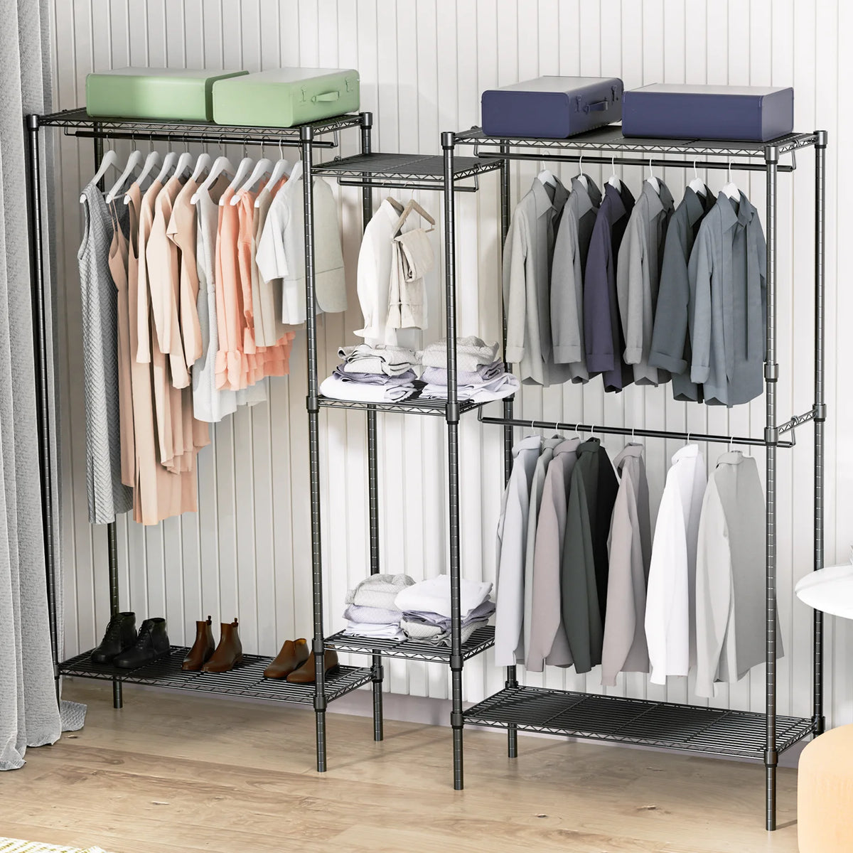 Heavy Duty Black Wire Garment Rack with Adjustable Shelves X734