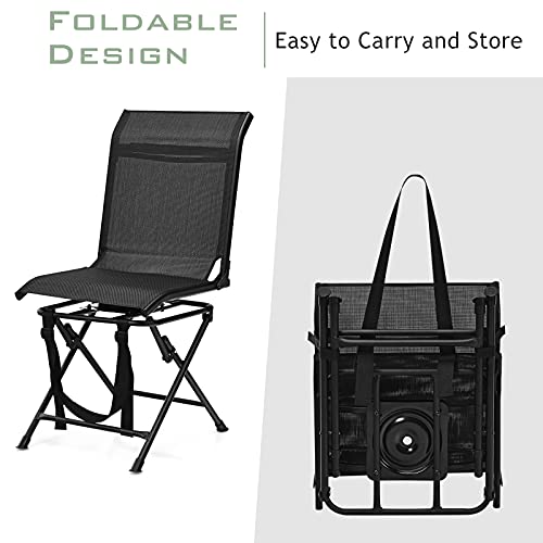 360 Degree Swivel Hunting Blind Chair with Carry Handle, 330 lbs Capacity, Waterproof, Silent Folding Chair with Armrest Q1127