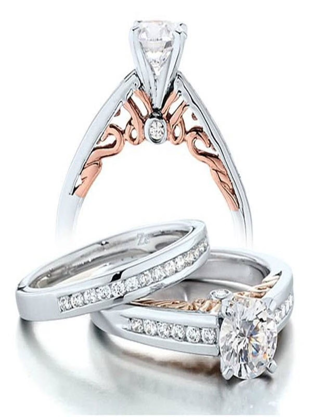 Vintage Round Diamond Moissanite Wedding Ring Set in White Gold X537