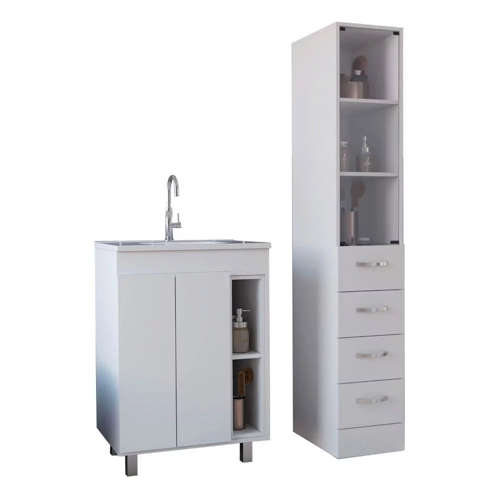 White 2 Piece Bathroom Vanity and Linen Cabinet U948