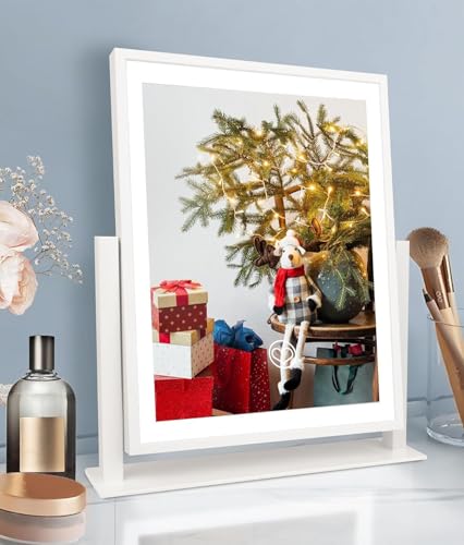 Makeup Mirror with Lights Lighted Up Vanity Mirror with Touch Control 3 Color Lighting Modes Dimmable 360°Rotation 13Inch P53012