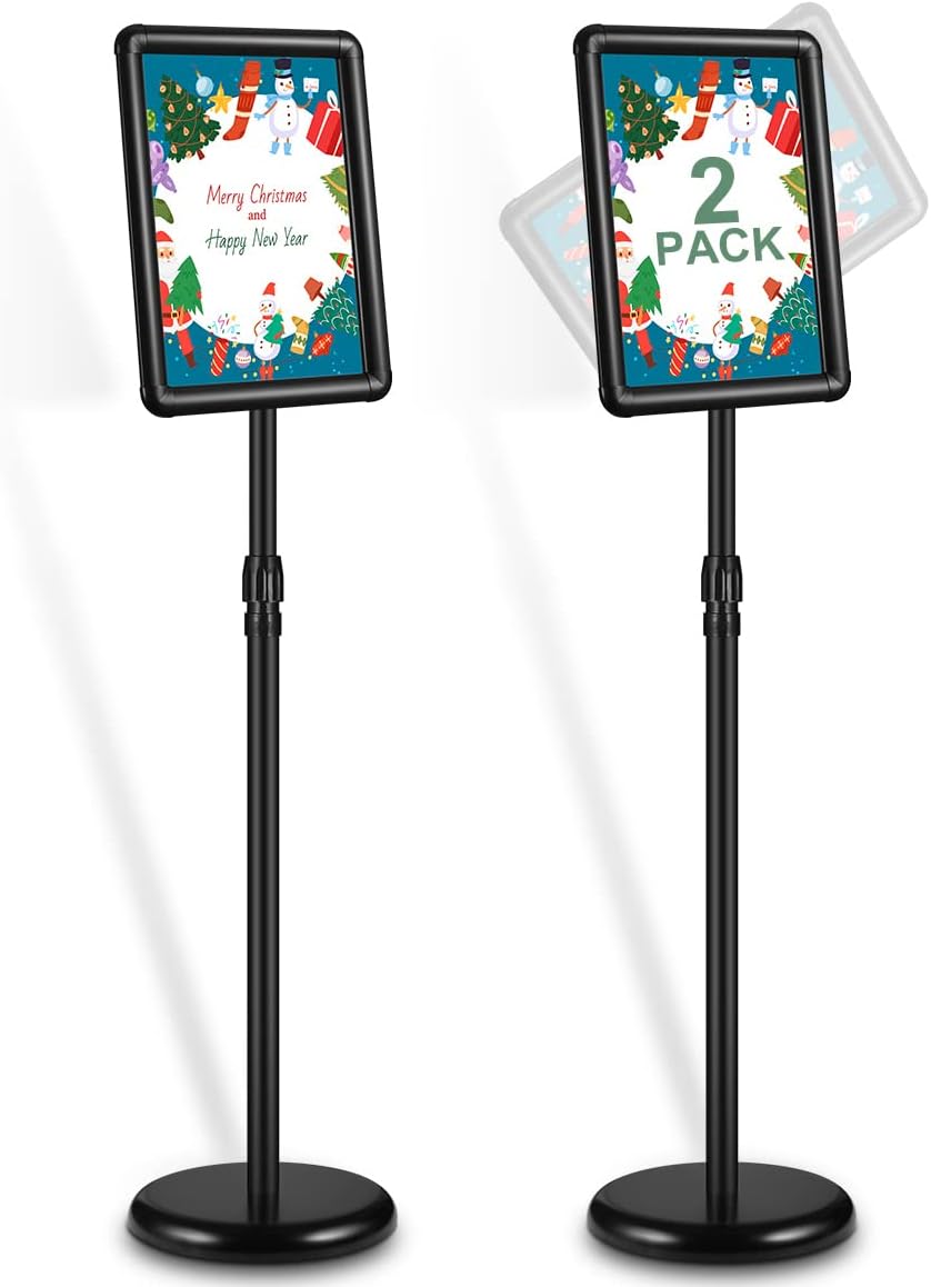 2 Pack Adjustable Sign Holder Stand with Base, 8.5 x 11 Inch, Black V37475