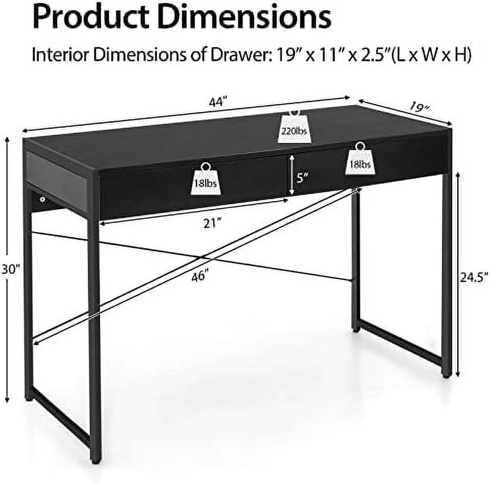Black Computer Desk with 2 Drawers D972925