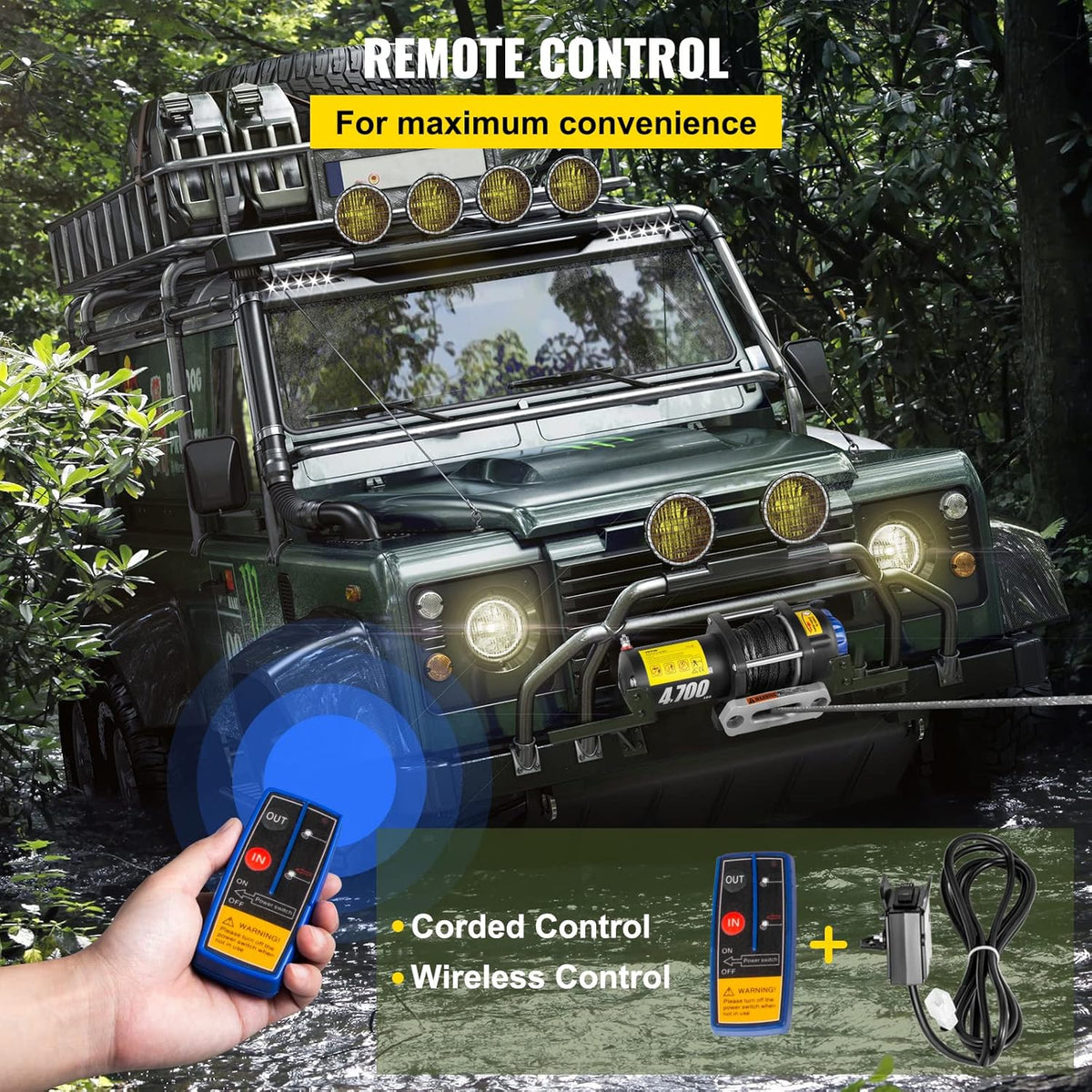 4700 lbs Capacity Electric Winch with Synthetic Rope and Wireless Remote Y591085