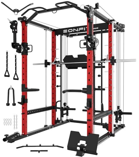 Smith Machine with Vertical Leg Press Power Cage Squat Rack with LAT-Pull Down Cable Crossover Rotating Arms System Home Gym Equipment H4984