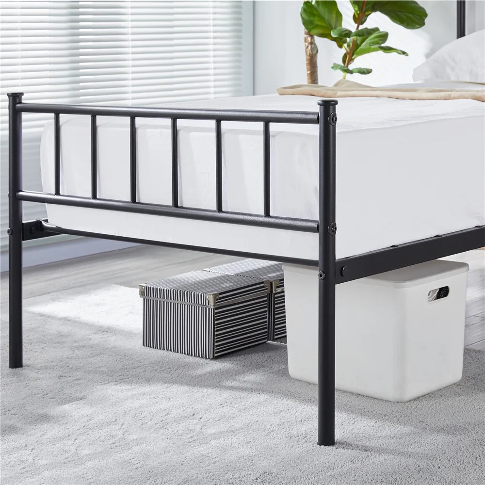 Black Metal Twin Platform Bed with Headboard and Footboard K368092