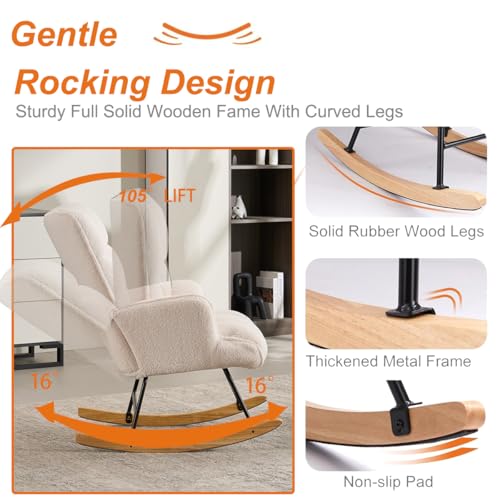 White Teddy Upholstered Glider Rocker with Ottoman B75580