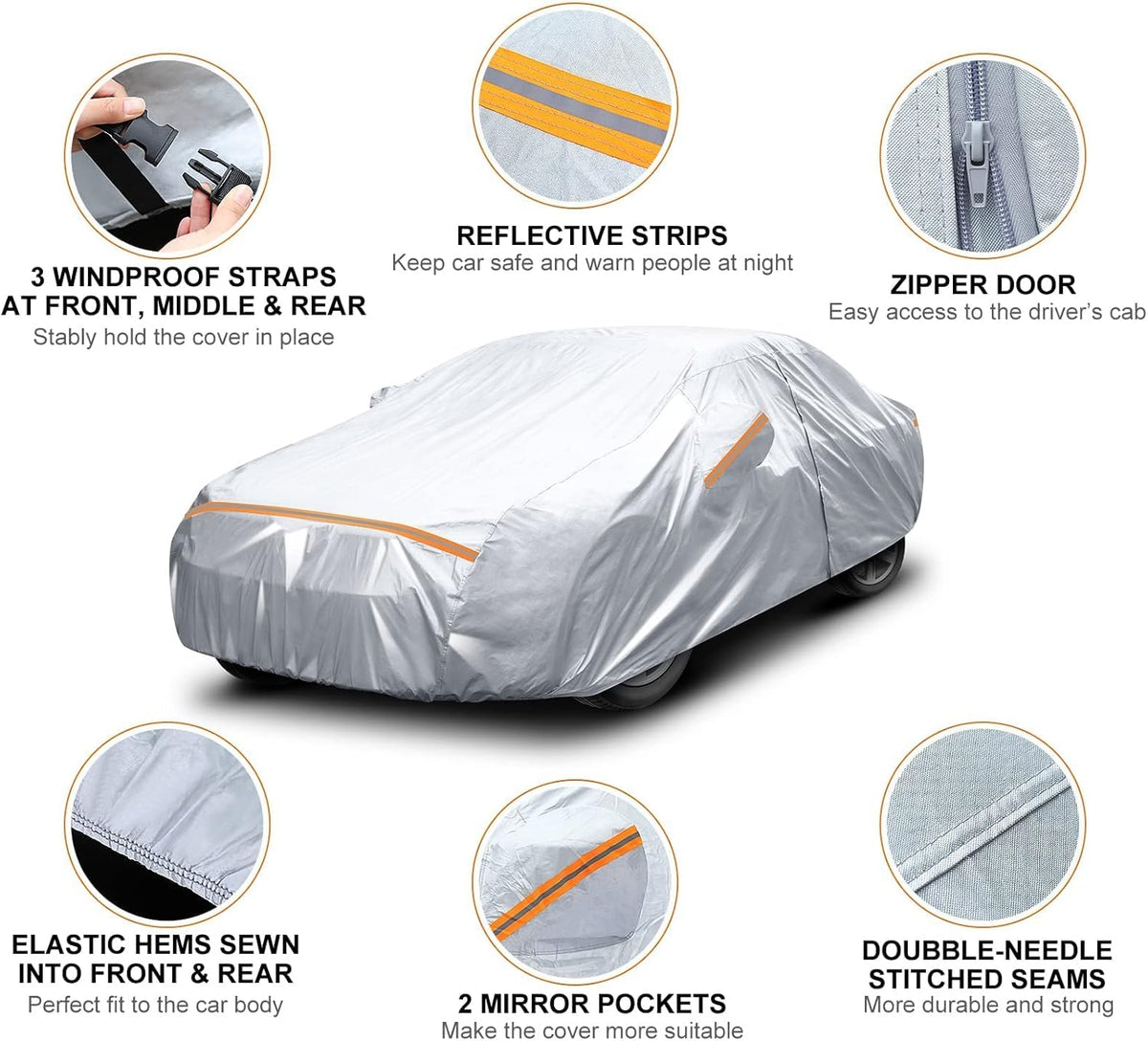 Waterproof All Weather Car Cover with Zipper Door & Storage Bag L91429