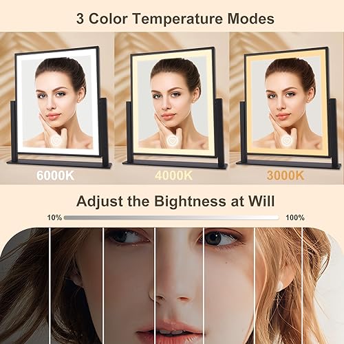 Makeup Mirror with Lights Lighted Up Vanity Mirror with Touch Control 3 Color Lighting Modes Dimmable 360°Rotation 13Inch P53012