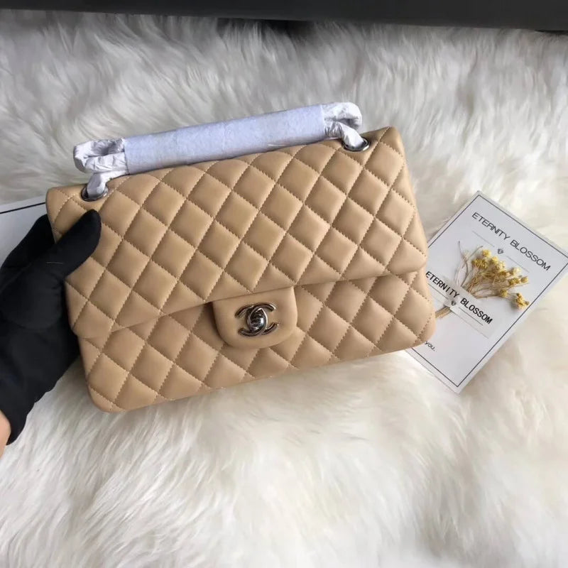 Apricot Medium Lambskin Leather Flap Bag D1796