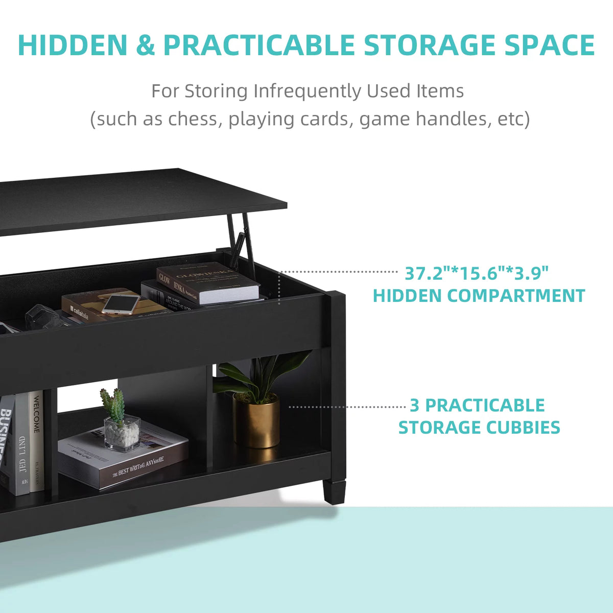 Lift Top Coffee Table with Hidden Storage and 3 Open Shelves N660577