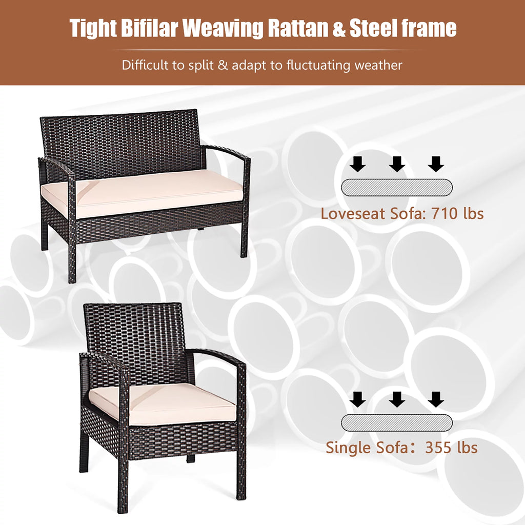 4 Pc Cushioned Patio Rattan Conversation Furniture Set Q8034