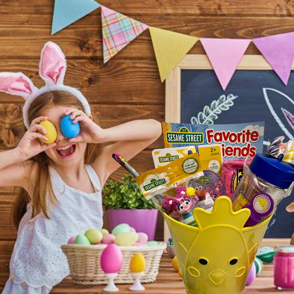 Sesame Street Easter Basket with Collectible Toy Tumbler Led Night Light Coloring Book Bubbles Candies X49045