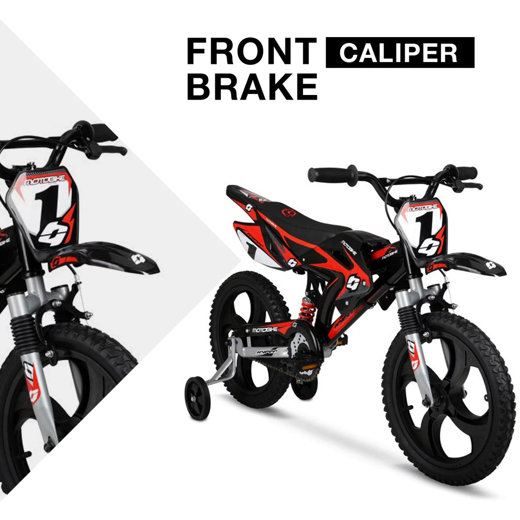 16 Kids Moto Bike with Training Wheels, Black/Red U96022