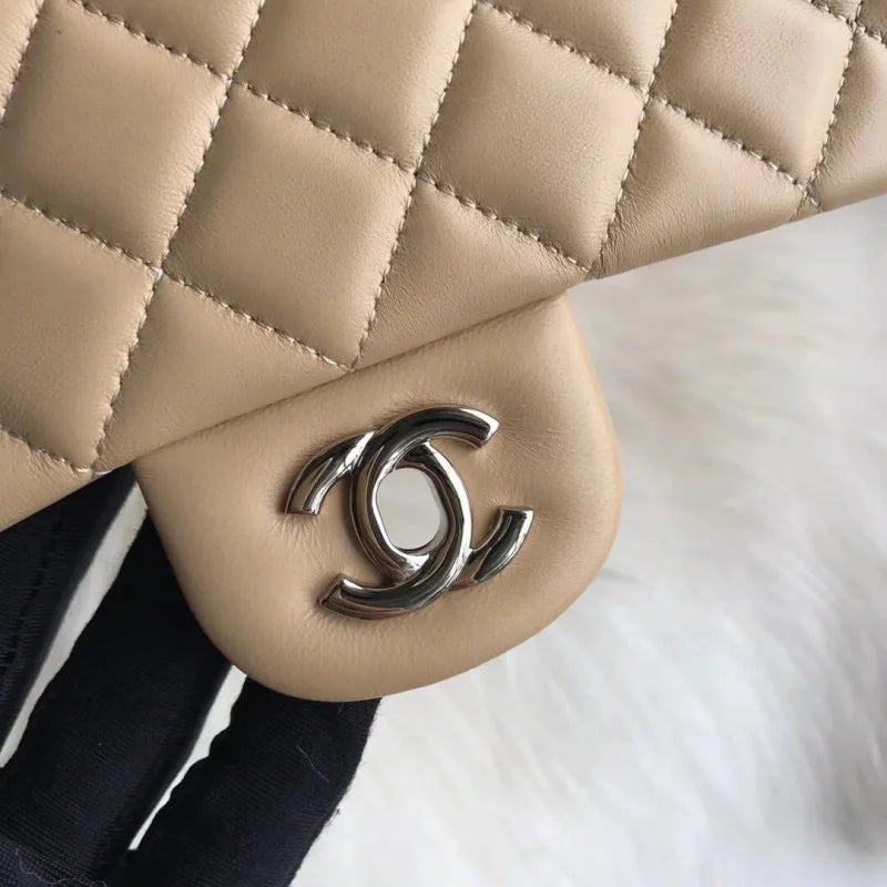Apricot Medium Lambskin Leather Flap Bag D1796