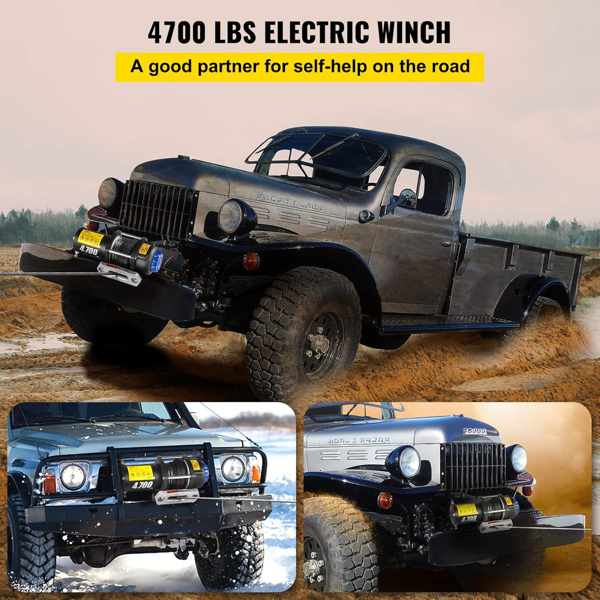 4700 lbs Capacity Electric Winch with Synthetic Rope and Wireless Remote Y591085