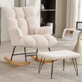 White Teddy Upholstered Glider Rocker with Ottoman B75580