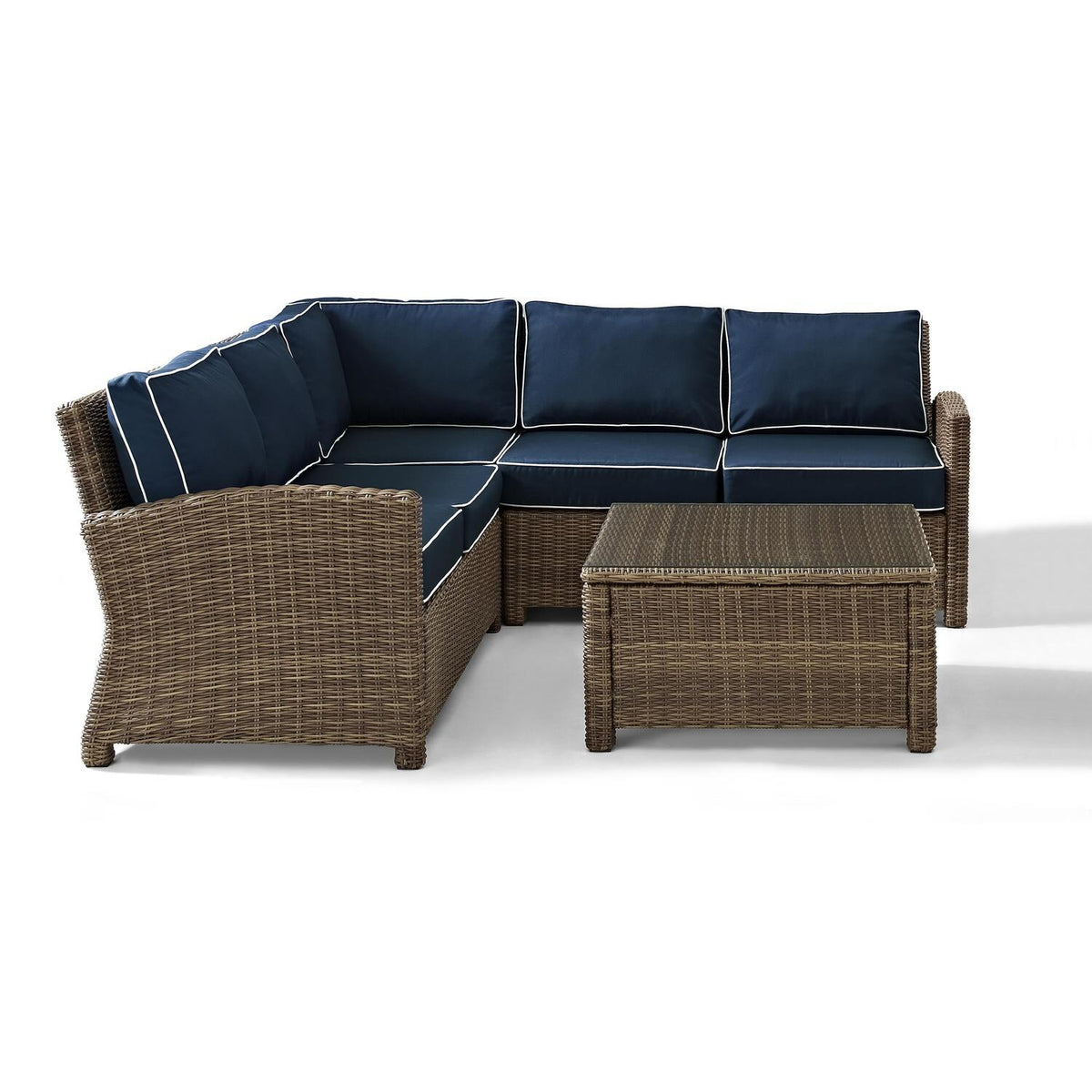 4Pc Outdoor Wicker Sectional Set with Glass Top Coffee Table P2939