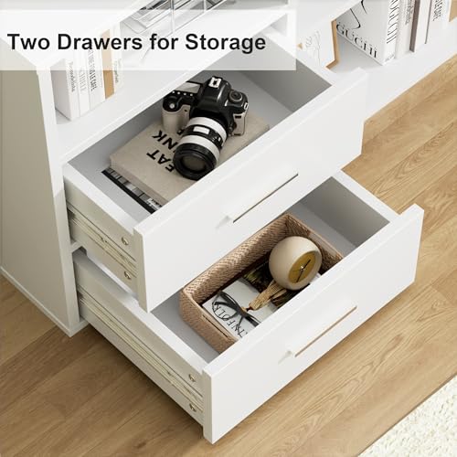 White 55 Inch L-Shaped Desk with File Cabinet and Drawers F6036