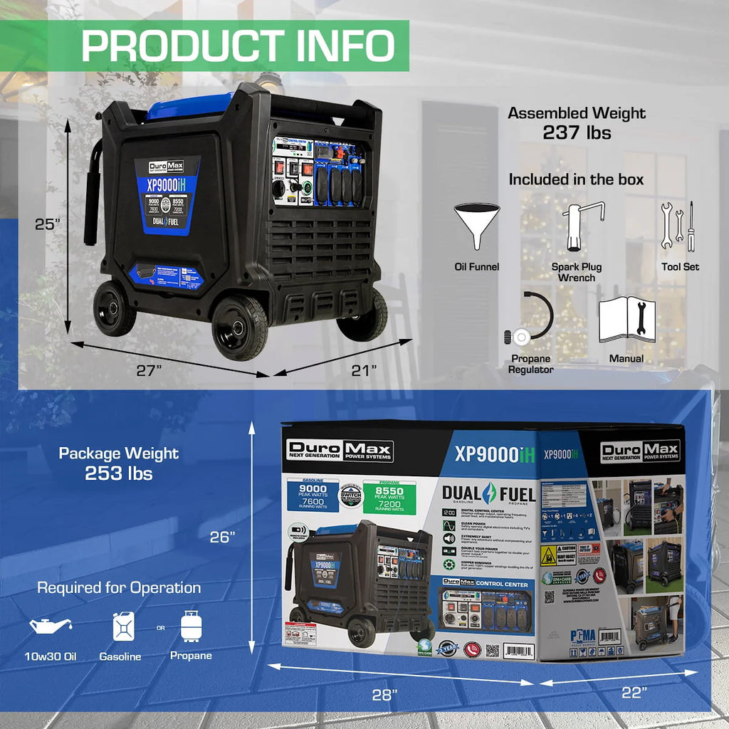9000 Watt Dual Fuel Inverter Generator with CO Alert A80160