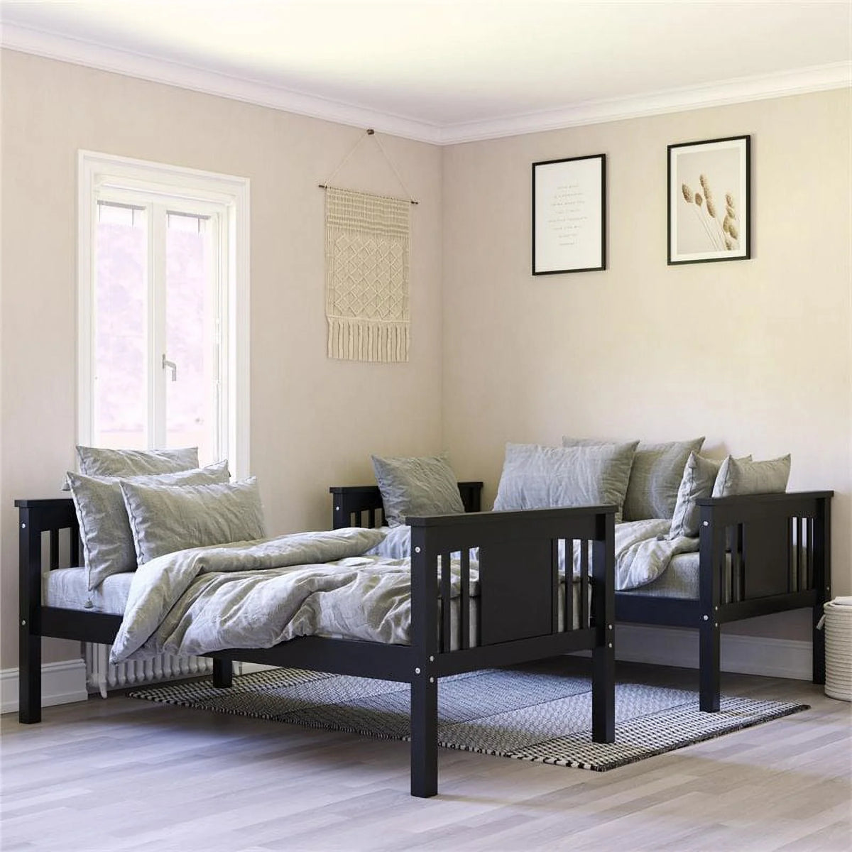 Black Twin Over Twin Wood Bunk Bed Z909