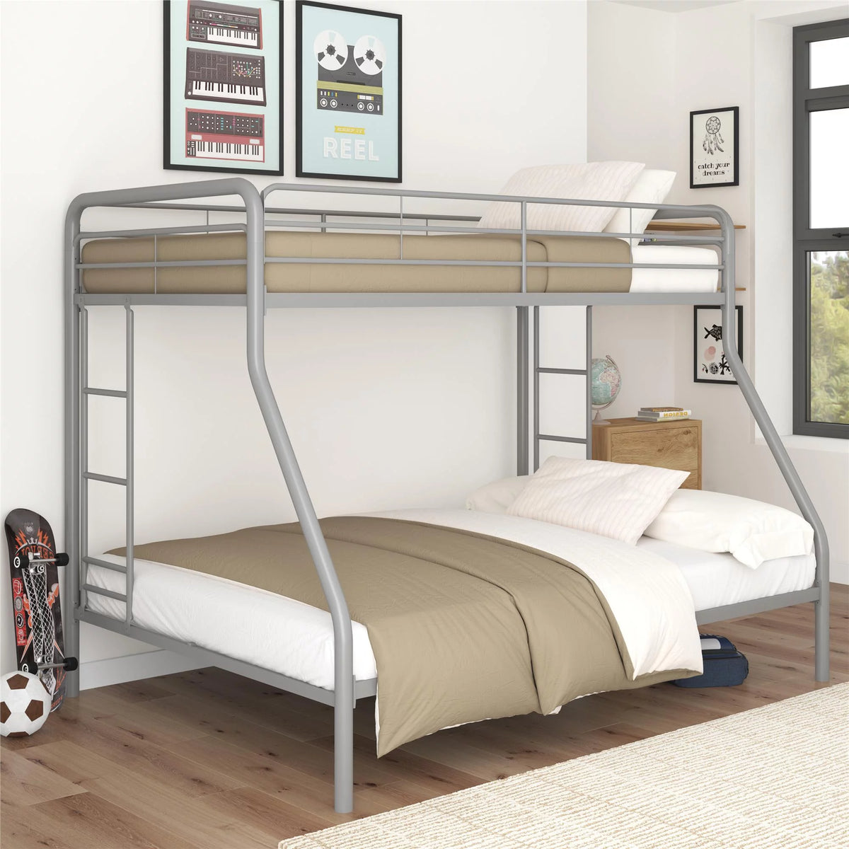 Black Twin over Full Metal Bunk Bed with Ladders R9646