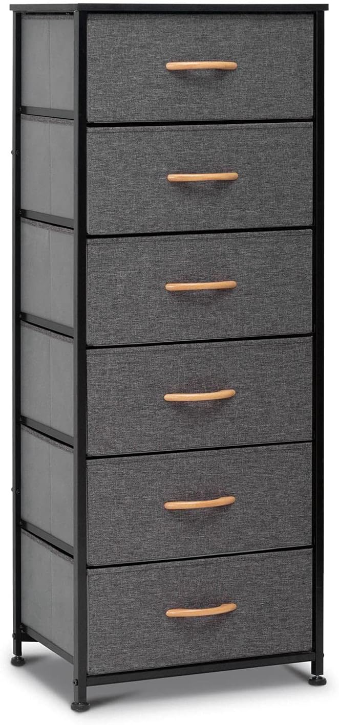 6 Drawer Fabric Dresser with Wooden Top G86857