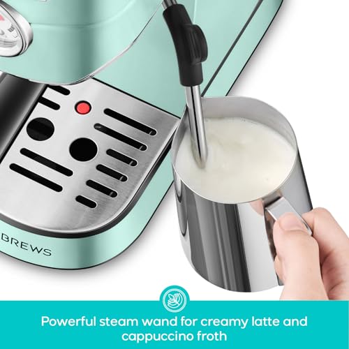 Compact Espresso Machine with Steam Milk Frother, Stainless Steel, 34oz Water Tank E409714