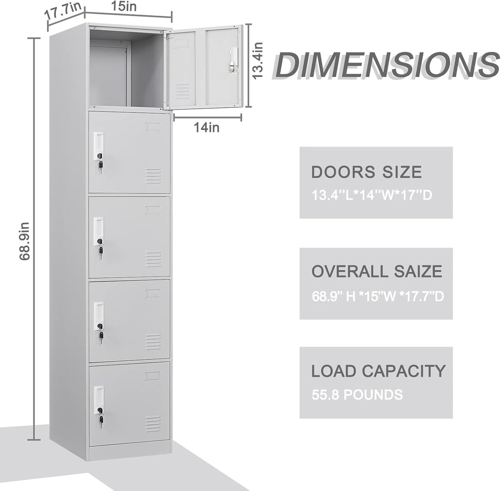 5 Door Light Gray Metal Locker Cabinet Y827