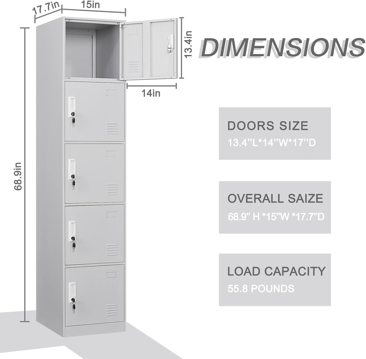 5 Door Light Gray Metal Locker Cabinet Y827