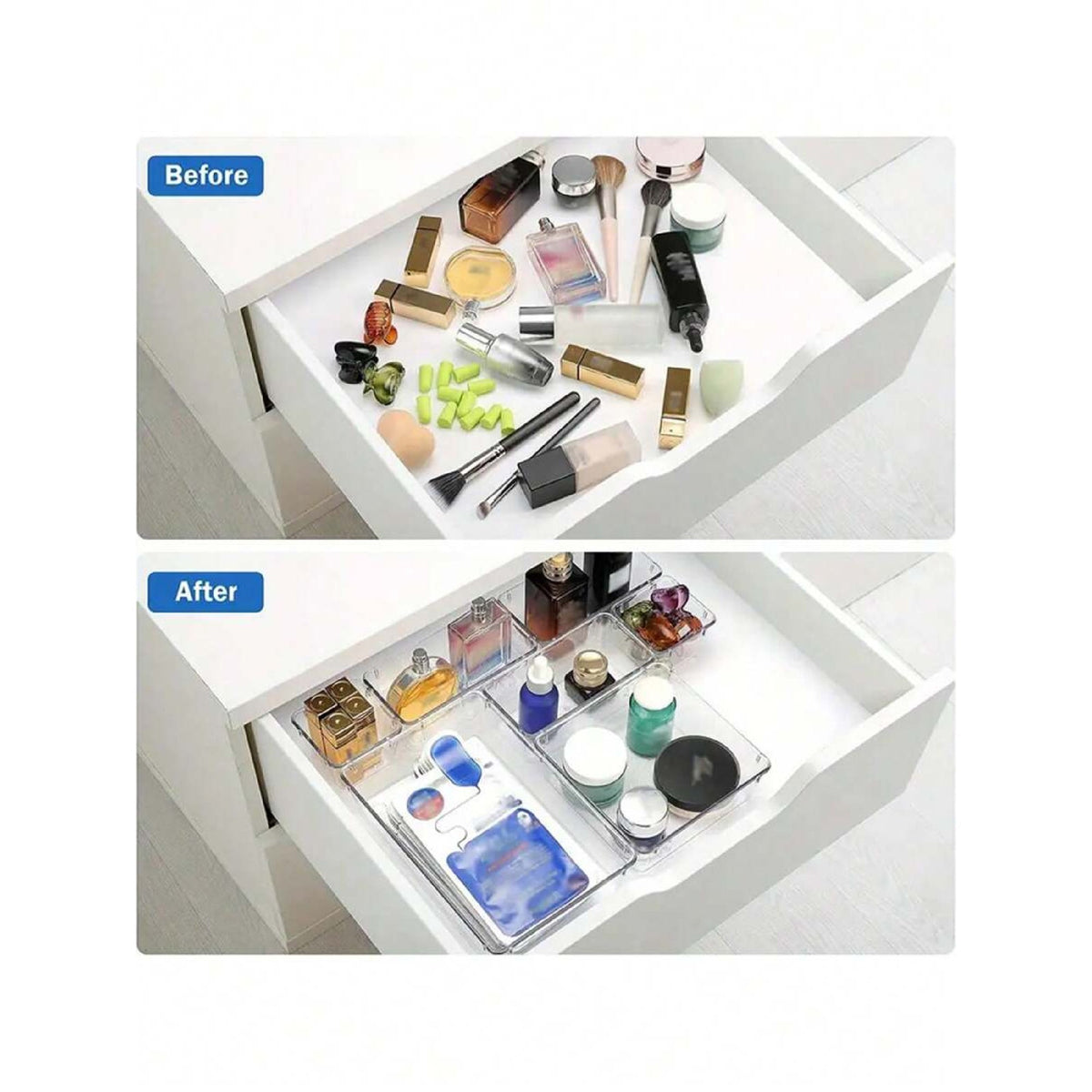 Clear Plastic Drawer Organizers Set, 4-Size Trays U5154
