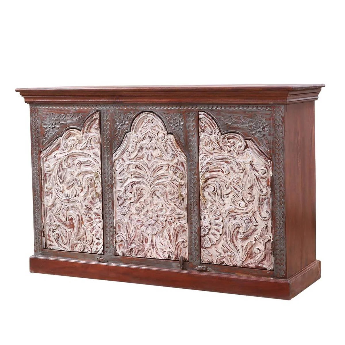 Handcrafted 2-Tone Mango Wood 3-door Sideboard Cabinet B79387