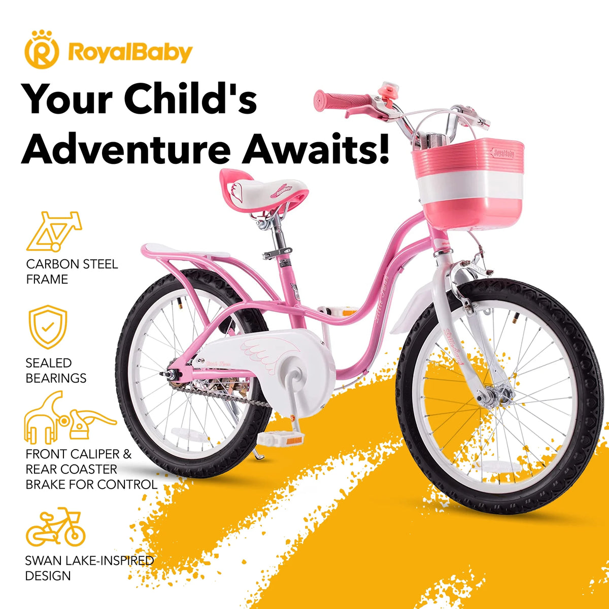 12 Carbon Steel Kids Bike with Dual Hand Brakes, Pink K5171