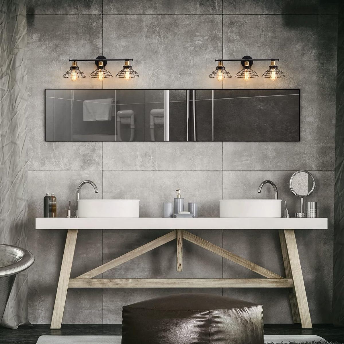 3-Light Black Metal Wall Mounted Bath Vanity Light Y247100