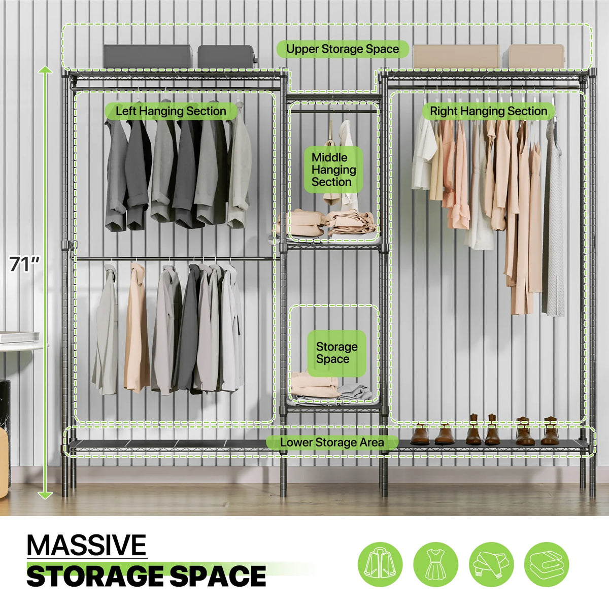 Heavy Duty Black Wire Garment Rack with Adjustable Shelves X734