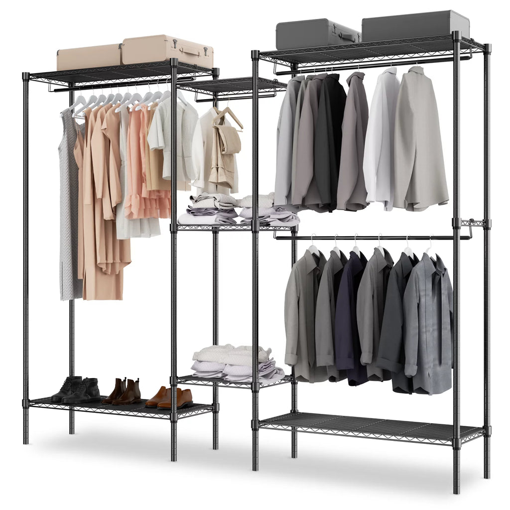 Heavy Duty Black Wire Garment Rack with Adjustable Shelves X734
