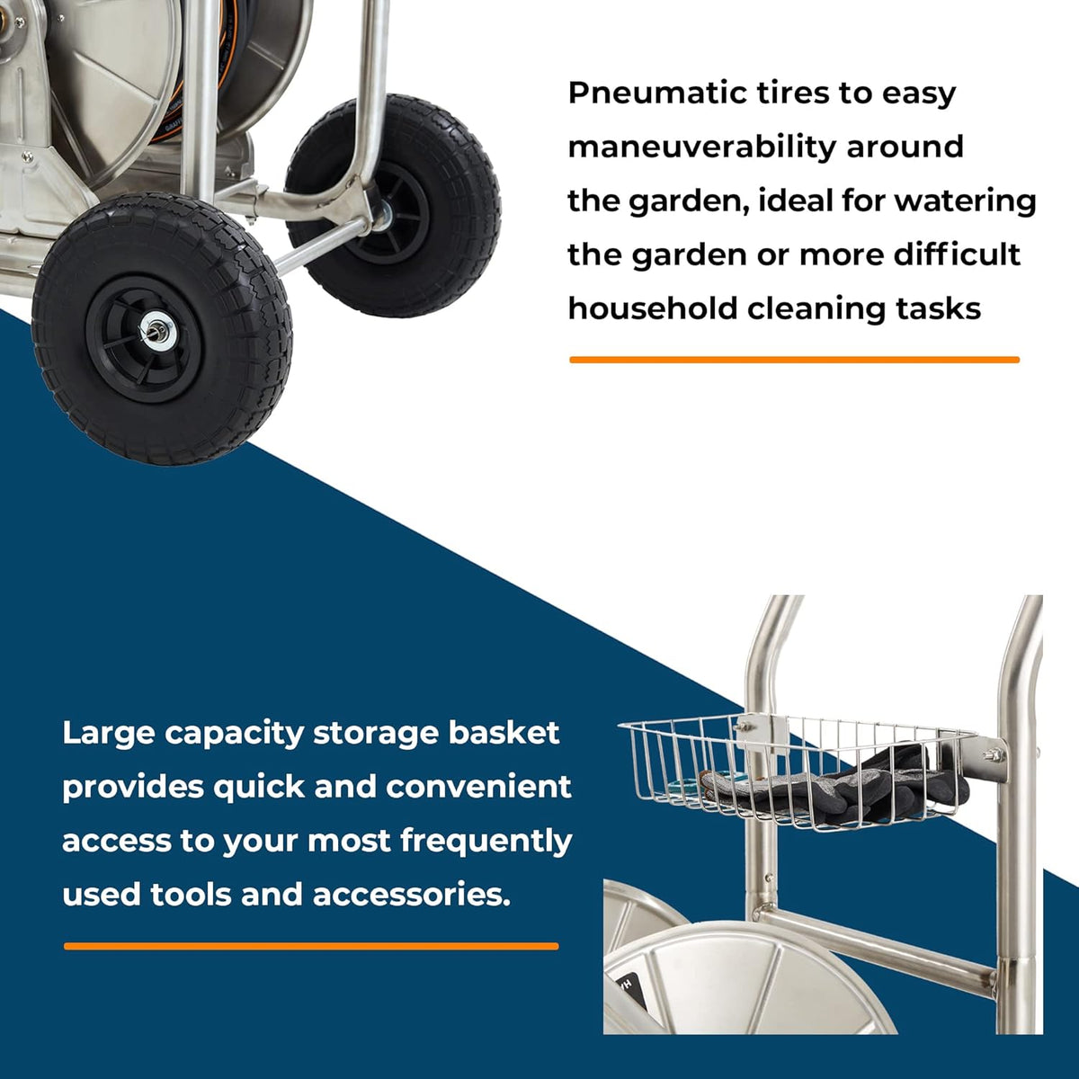 Stainless Steel Hose Reel Cart with Crank, 150-Feet 5/8 Hose Capacity G9537