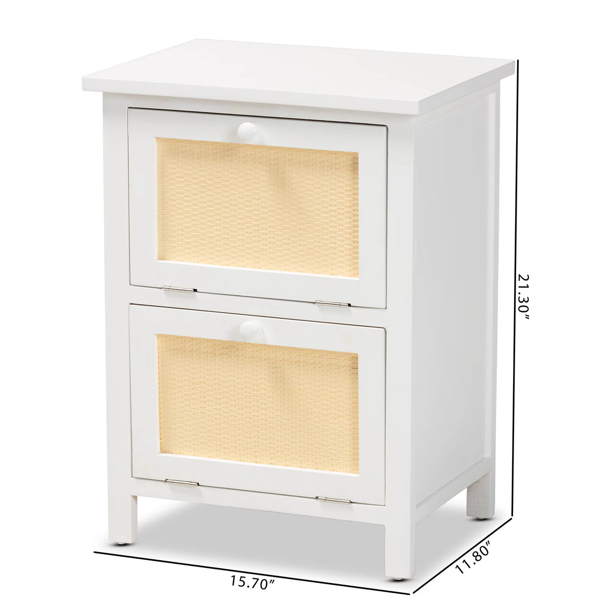 White Wood and Rattan 2-Door End Table C4618