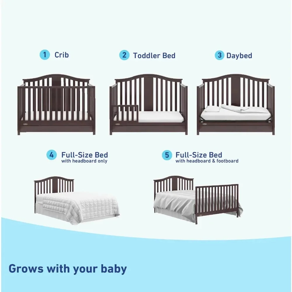 Espresso Convertible Baby Crib with Drawer H8851