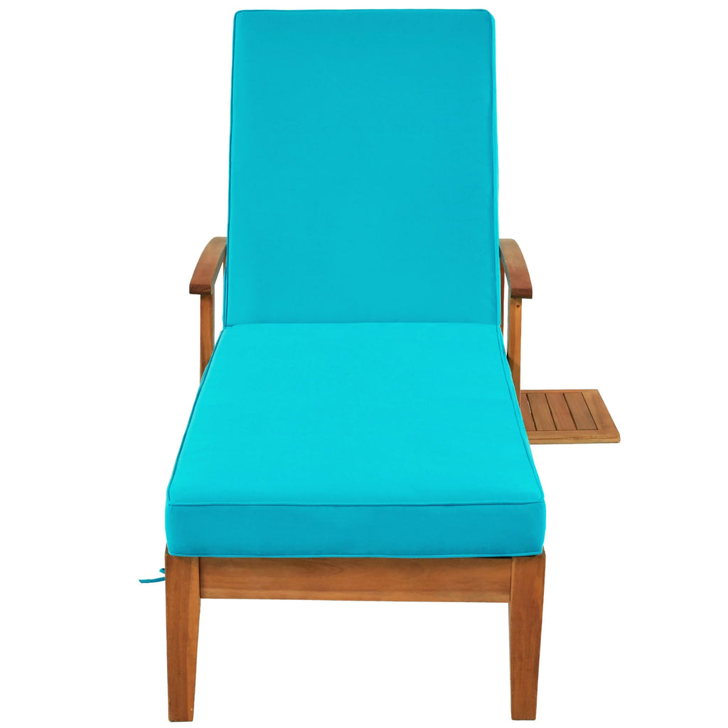 Solid Wood Chaise Lounge with Cushion, Wheels and Cup Table A60468