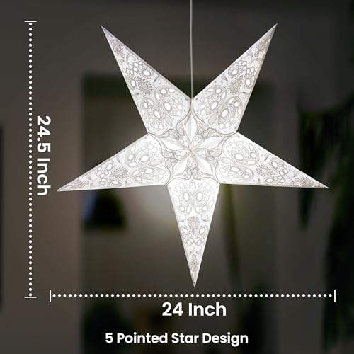 24 Inch White 3D 5-Point Paper Star Lantern E689571