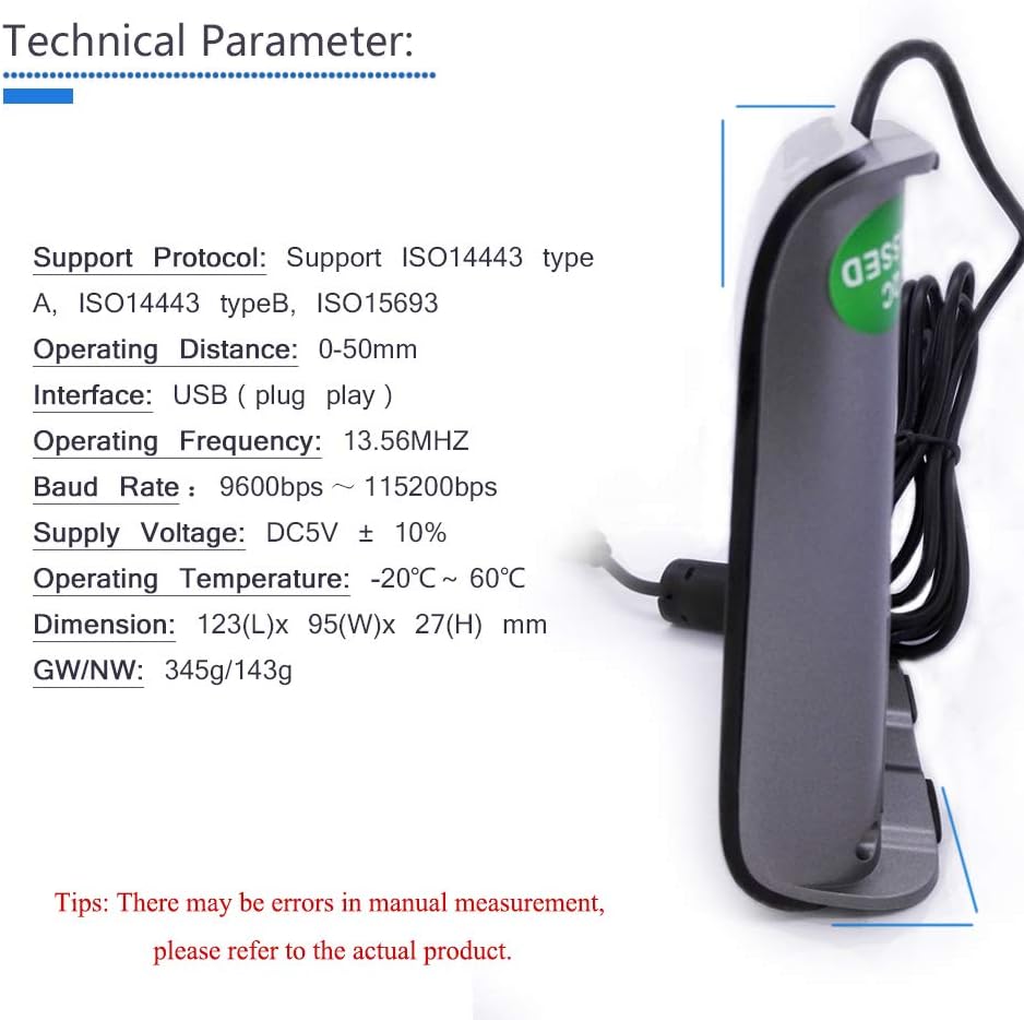 NFC RFID Reader Writer with 2pcs MF1 Cards and 2pcs I-Code 2 Cards W101