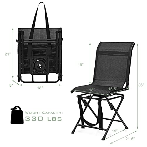 360 Degree Swivel Hunting Blind Chair with Carry Handle, 330 lbs Capacity, Waterproof, Silent Folding Chair with Armrest Q1127