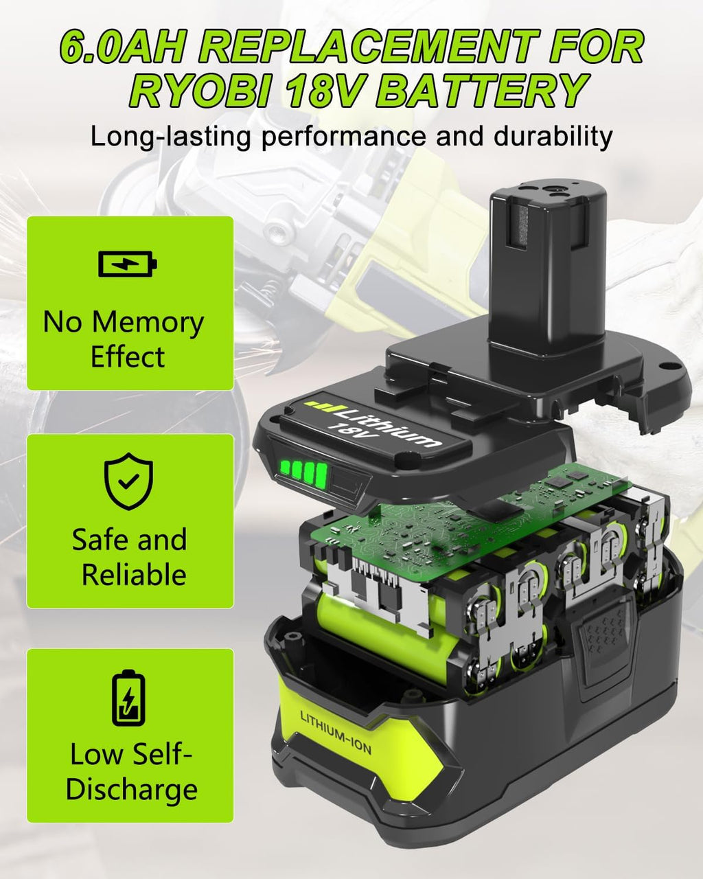 2Pack 6.0Ah Replacement 18V Battery and Charger Combo Z4473